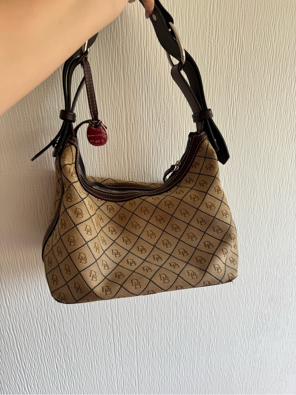 Dooney & Bourke Tan and Brown Logo Shoulder Bag